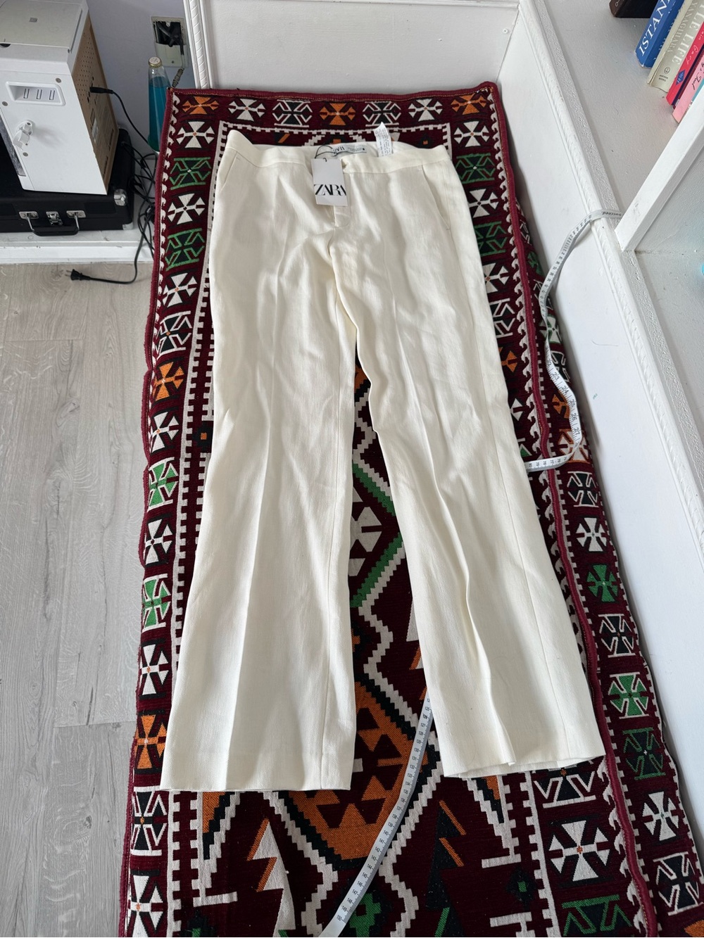Zara Off-White High-Waist Tailored Trousers